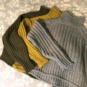 Set of 3 Bat-wing, Mock-neck, Crop Sweaters, S